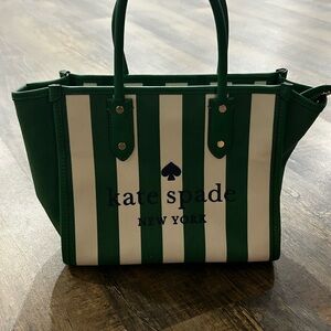 Kate Spade Green and White Striped Tote Bag